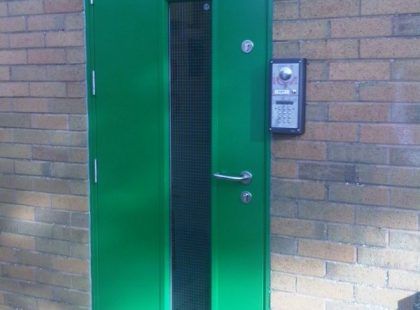 green door with window